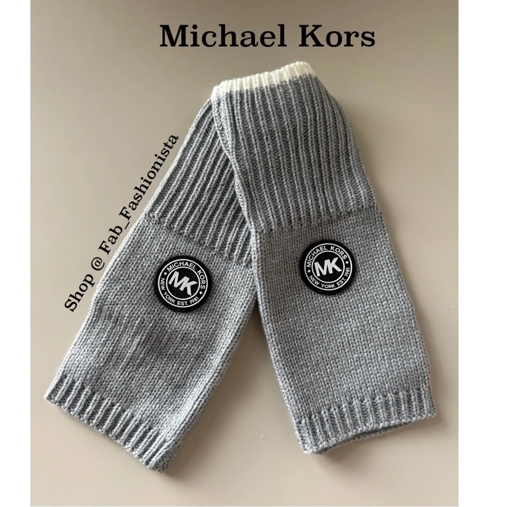 Michael Kors Gray Knit Scarf and Fingerless Gloves